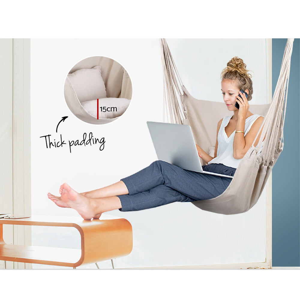 Outdoor Chair Hanging Hammock Cushioned - Cream