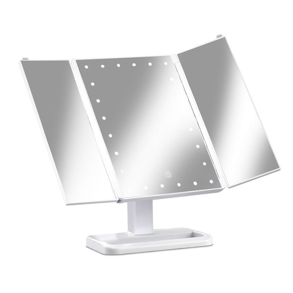  LED light Tri-fold Makeup Mirror with Tabletop Storage