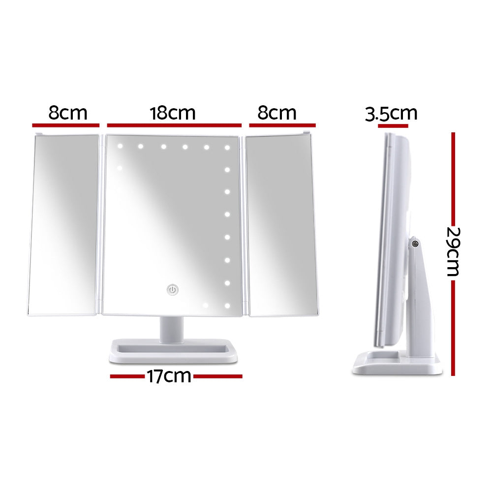  LED light Tri-fold Makeup Mirror with Tabletop Storage