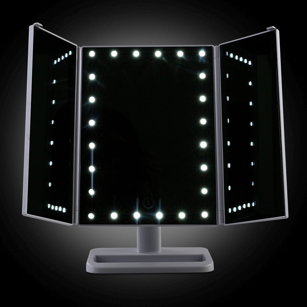  LED light Tri-fold Makeup Mirror with Tabletop Storage