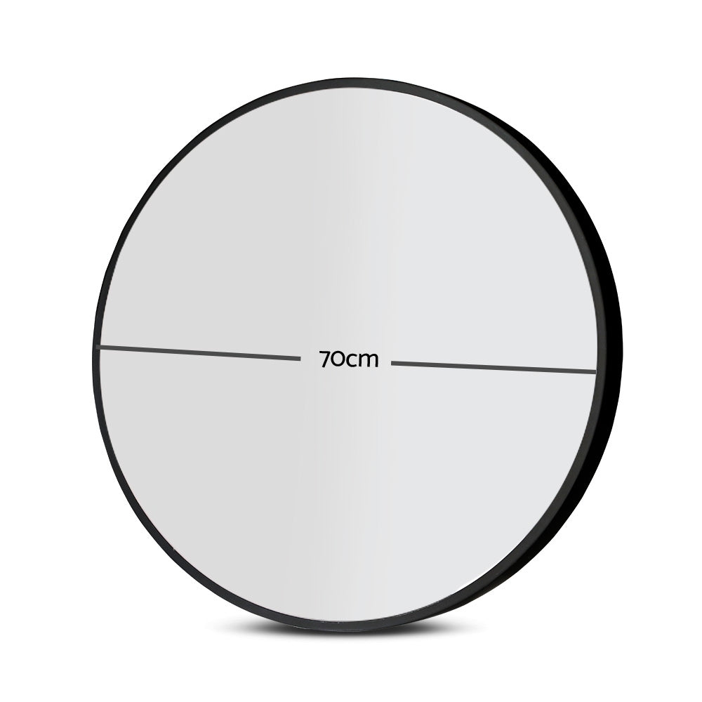 70cm Wall Mirror Makeup Home Decor Framed Mirrors Bathroom - Round Black