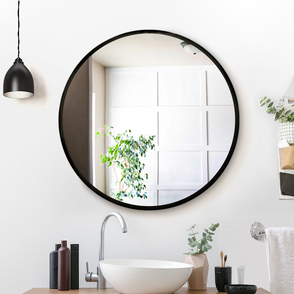 70cm Wall Mirror Makeup Home Decor Framed Mirrors Bathroom - Round Black