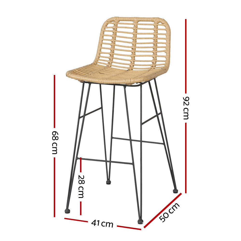 2x Wicker Rattan Outdoor Bar Stools - Natural