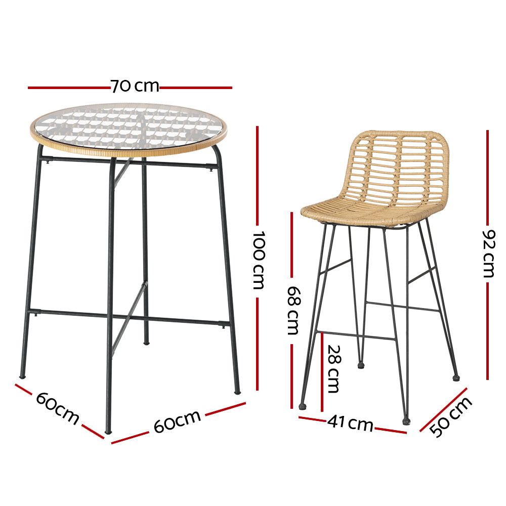 3 Piece  Outdoor Bar Set Wicker Table Chairs Patio Bistro