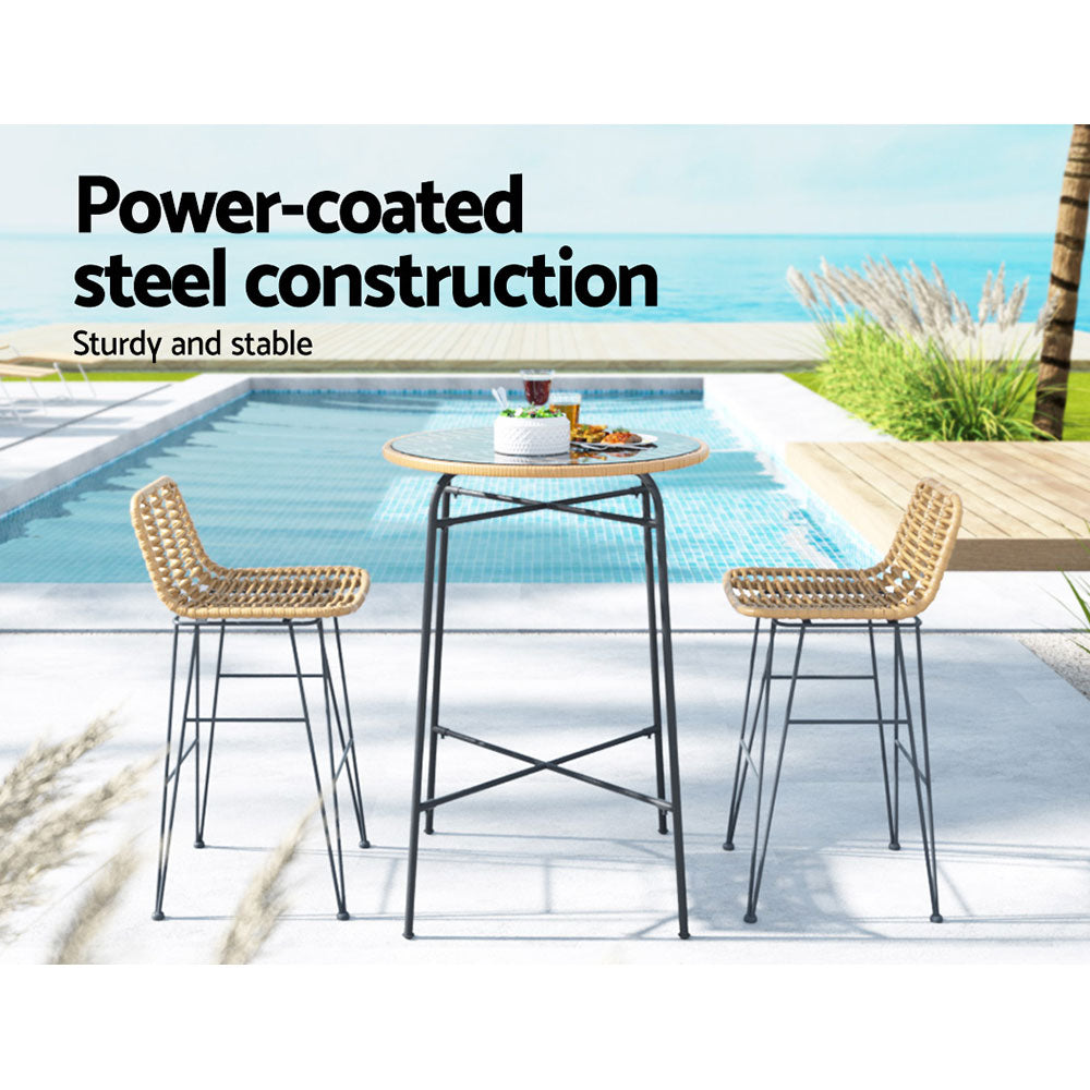 3 Piece  Outdoor Bar Set Wicker Table Chairs Patio Bistro