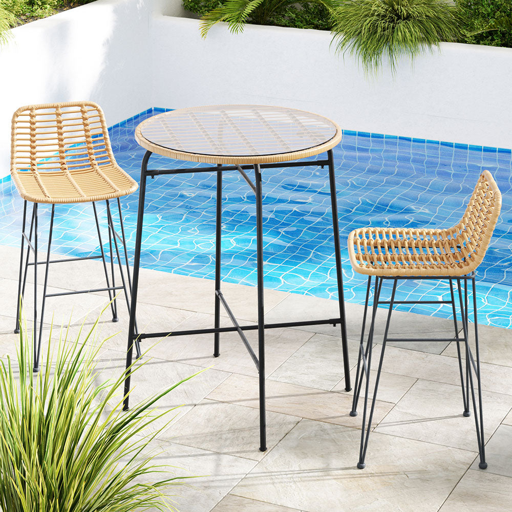 3 Piece  Outdoor Bar Set Wicker Table Chairs Patio Bistro