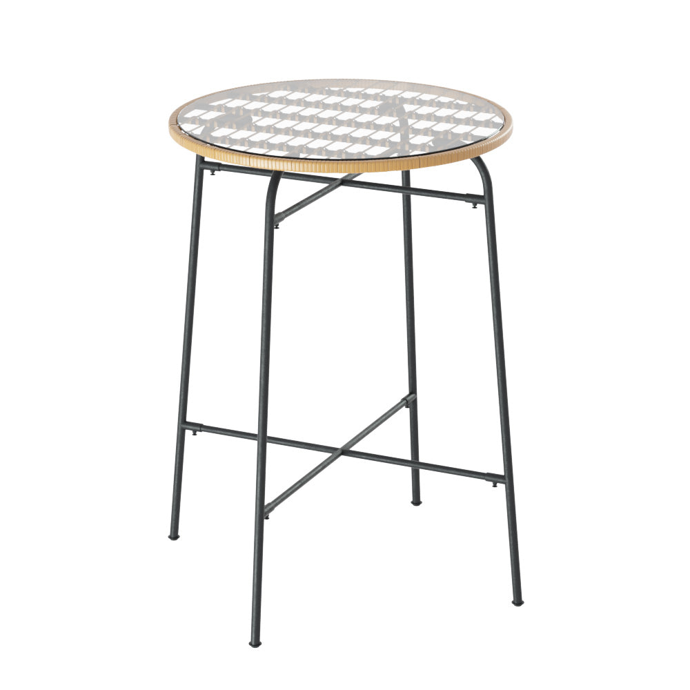 Outdoor Wicker Bar Table Dining Bistro Patio Balcony Glass Top Steel