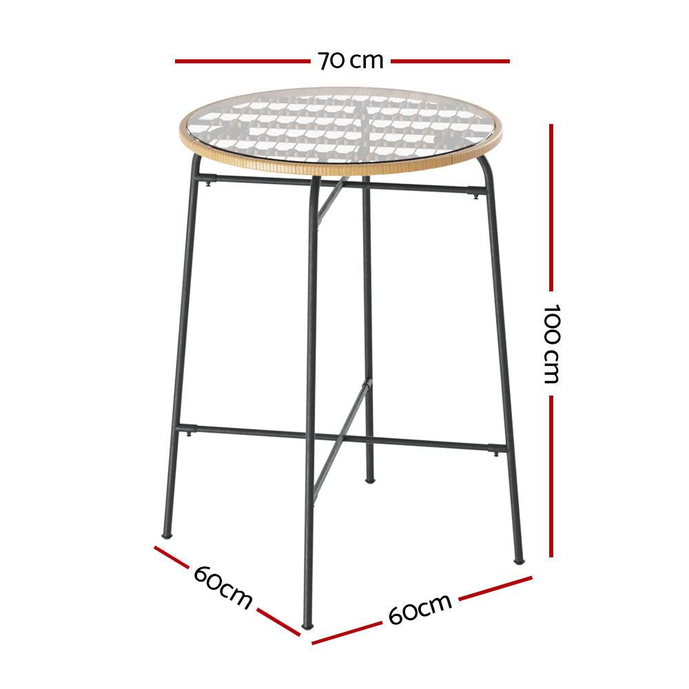 Outdoor Wicker Bar Table Dining Bistro Patio Balcony Glass Top Steel