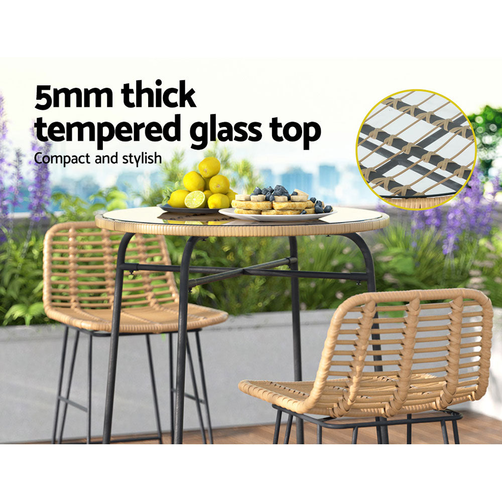 Outdoor Wicker Bar Table Dining Bistro Patio Balcony Glass Top Steel