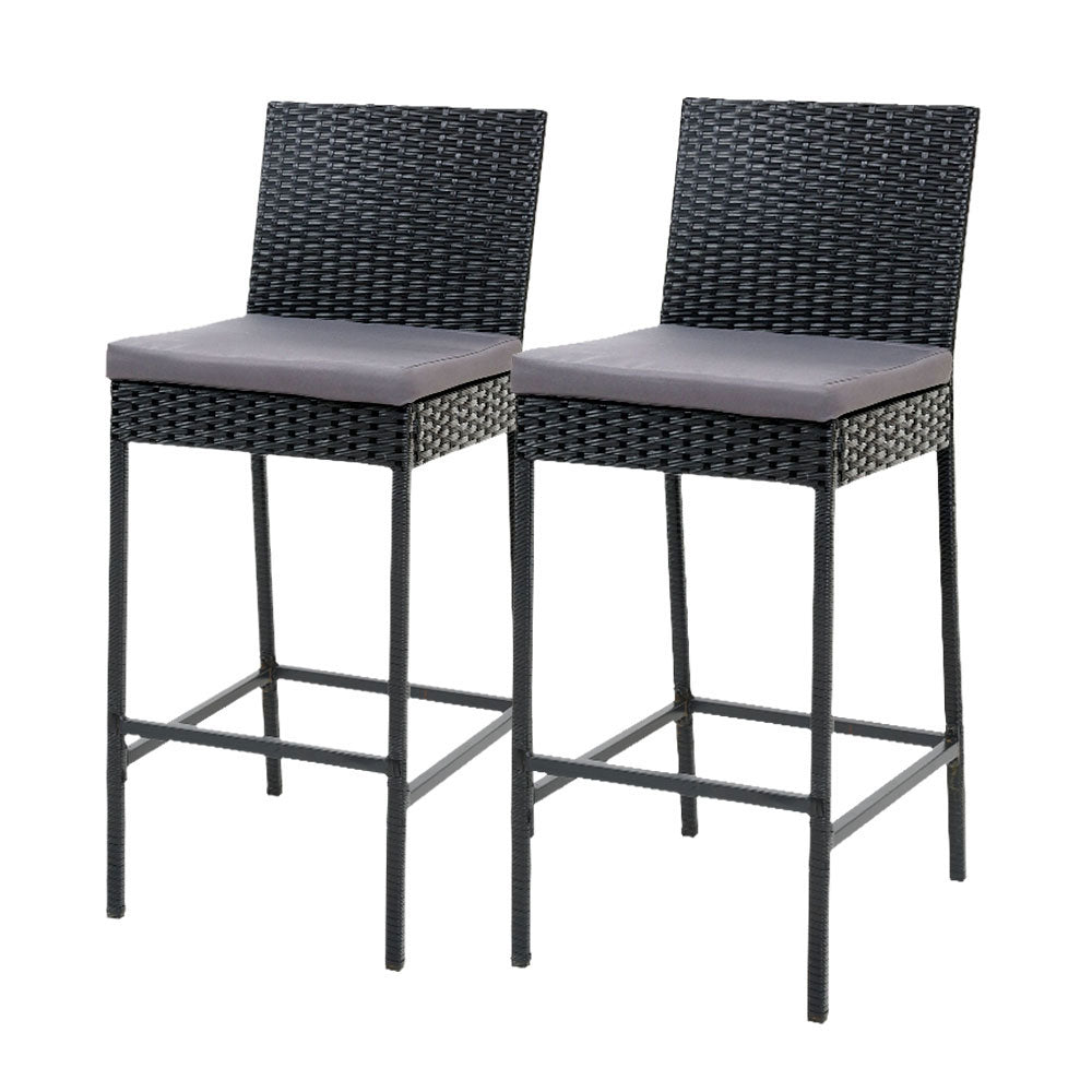 2x Outdoor PE Wicker Bar Stools Rattan - Black