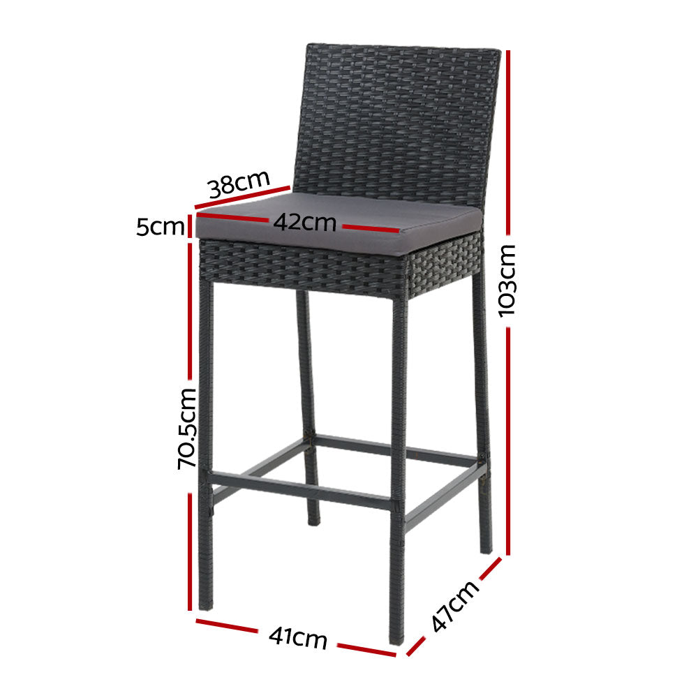 2x Outdoor PE Wicker Bar Stools Rattan - Black