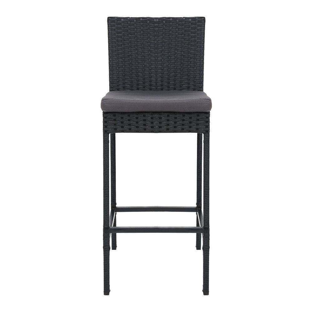 2x Outdoor PE Wicker Bar Stools Rattan - Black