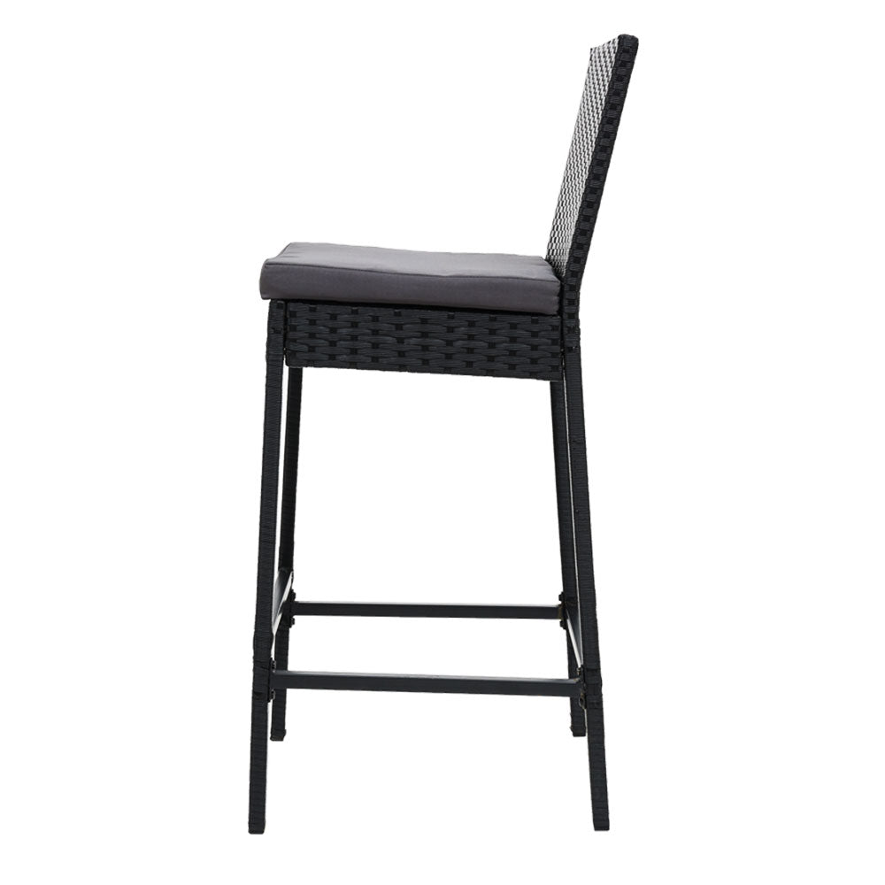 2x Outdoor PE Wicker Bar Stools Rattan - Black