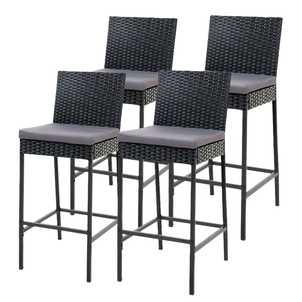 4x Outdoor PE Wicker Bar Stools Rattan Furniture - Grey