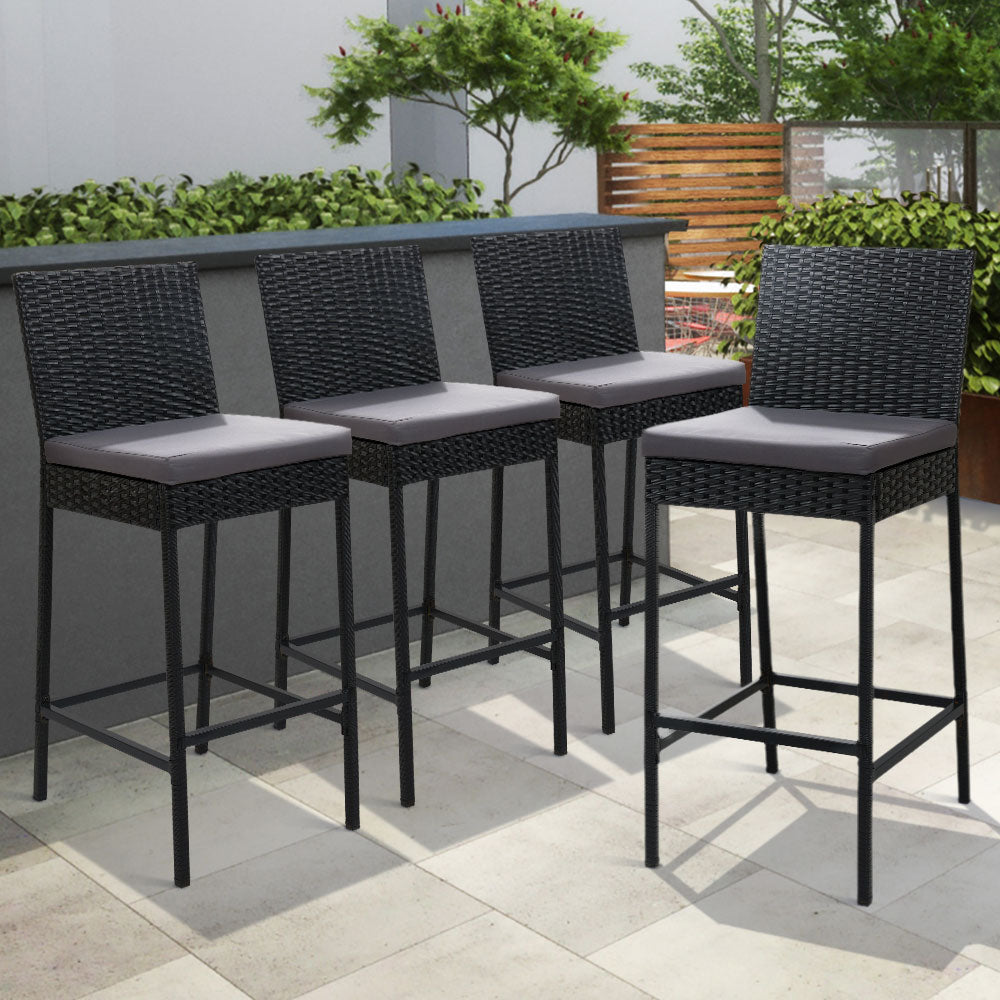 4x Outdoor PE Wicker Bar Stools Rattan Furniture - Grey