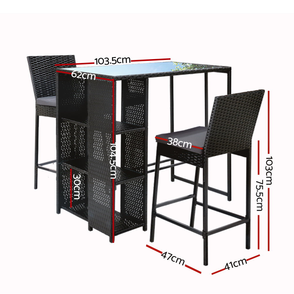 3 Piece Outdoor Bar Set Patio Dining Chairs Wicker Table & Stools