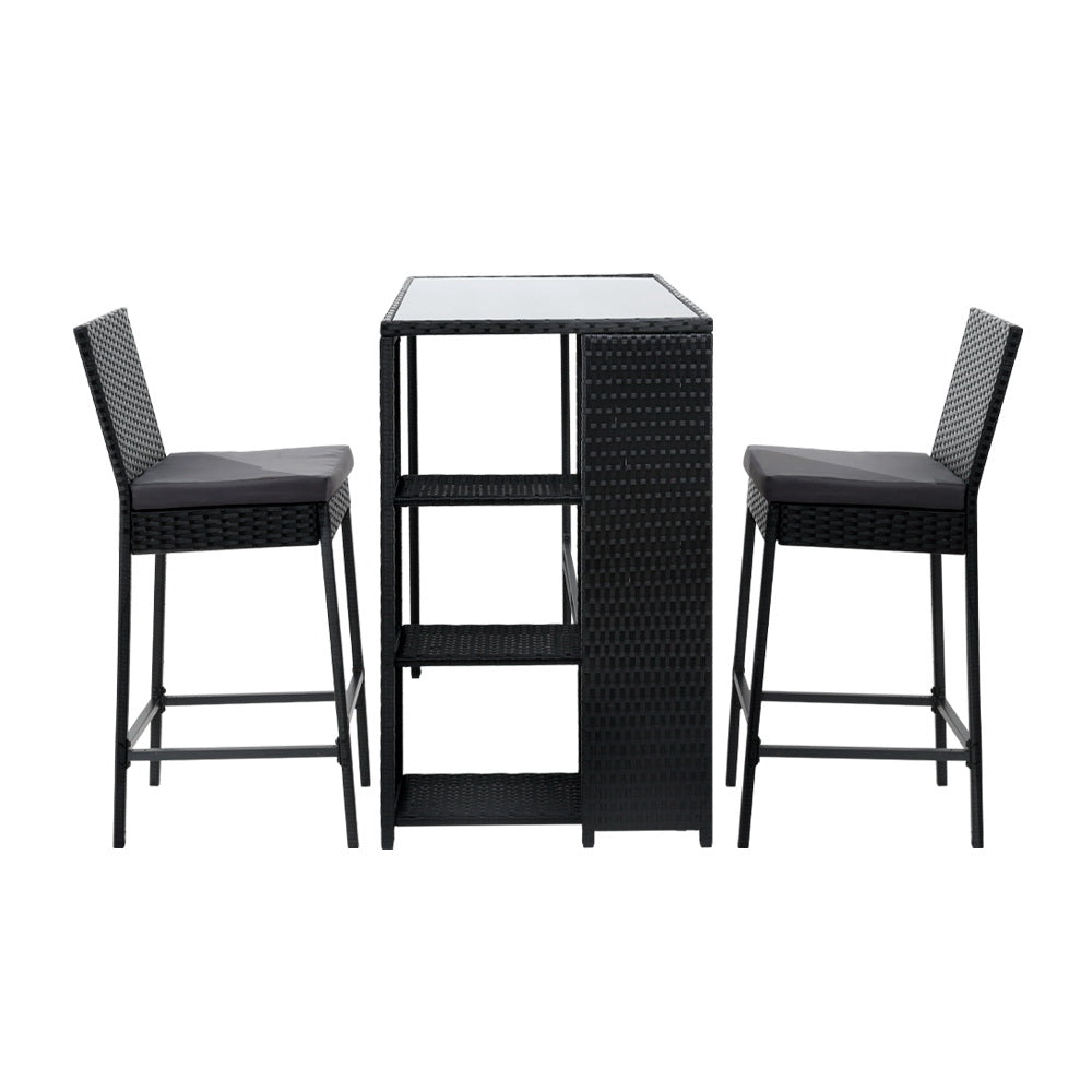 3 Piece Outdoor Bar Set Patio Dining Chairs Wicker Table & Stools