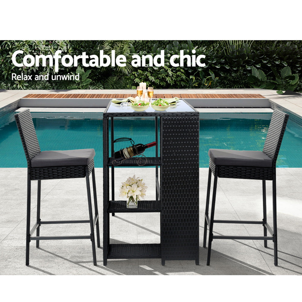 3 Piece Outdoor Bar Set Patio Dining Chairs Wicker Table & Stools