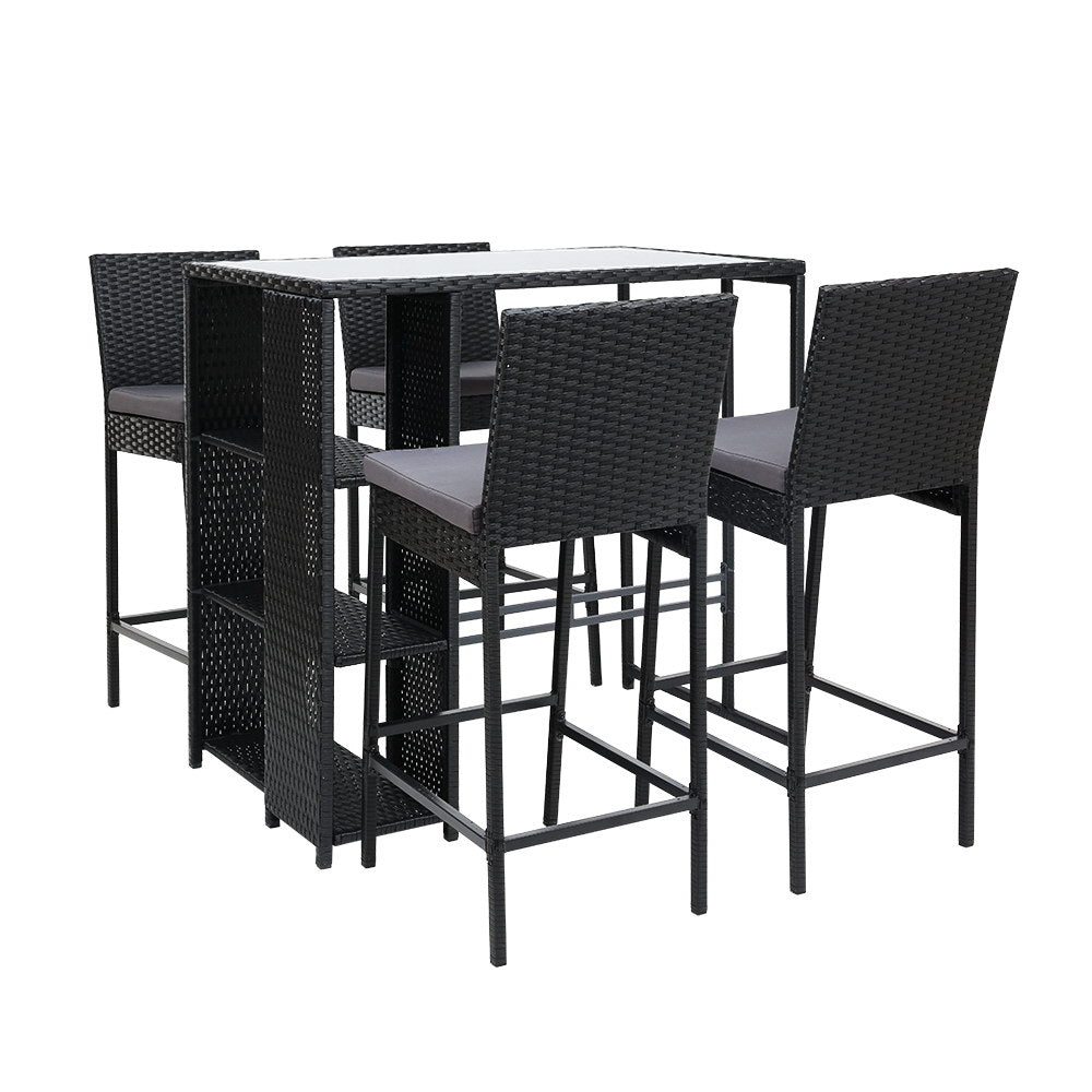 5 Piece Outdoor Bar Set Patio Dining Chairs Wicker Table & Stools