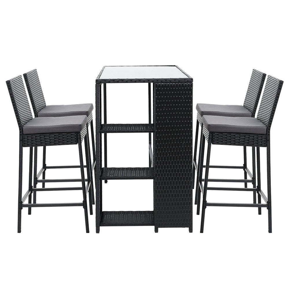 5 Piece Outdoor Bar Set Patio Dining Chairs Wicker Table & Stools