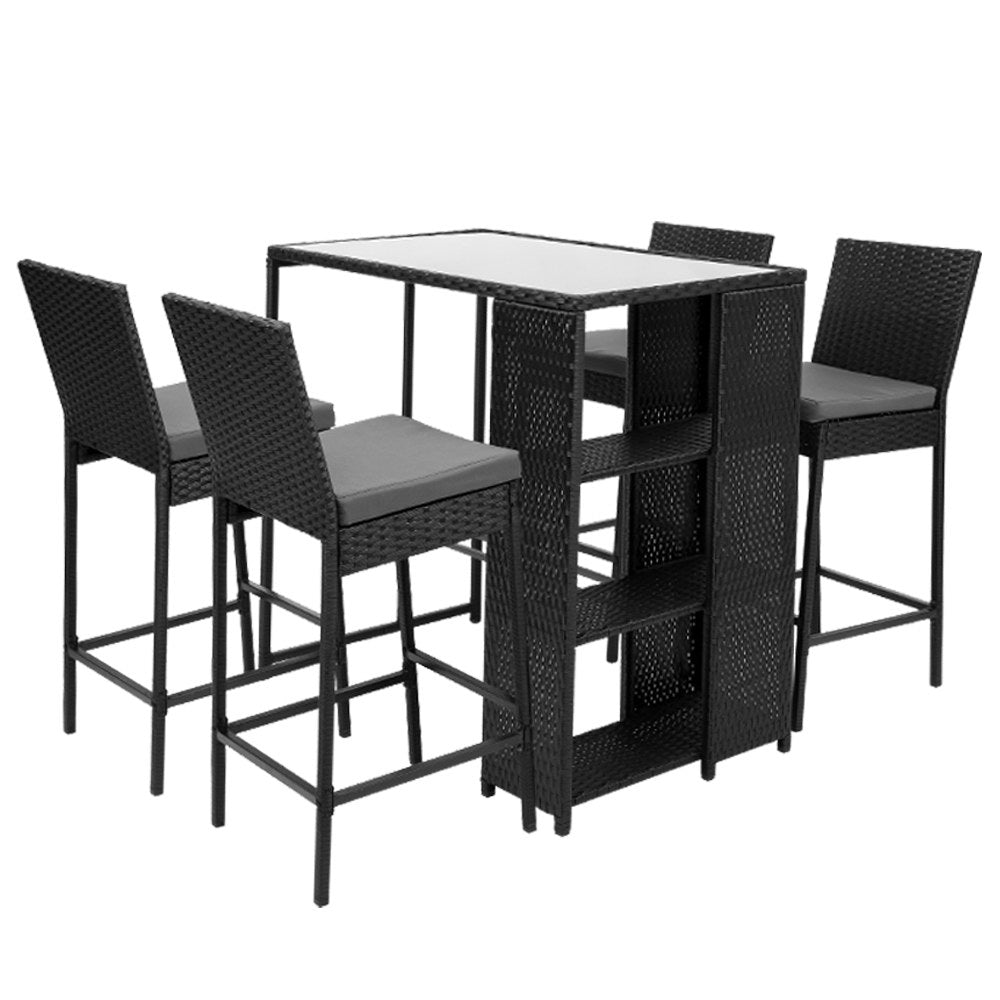 5 Piece Outdoor Bar Set Patio Dining Chairs Wicker Table & Stools