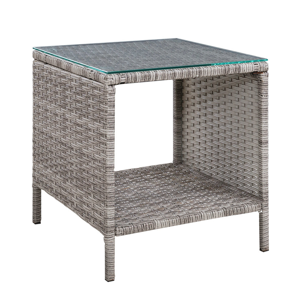 Coffee Side Wicker Table Glass Top Rattan Outdoor Furniture Garden Furniture - Grey