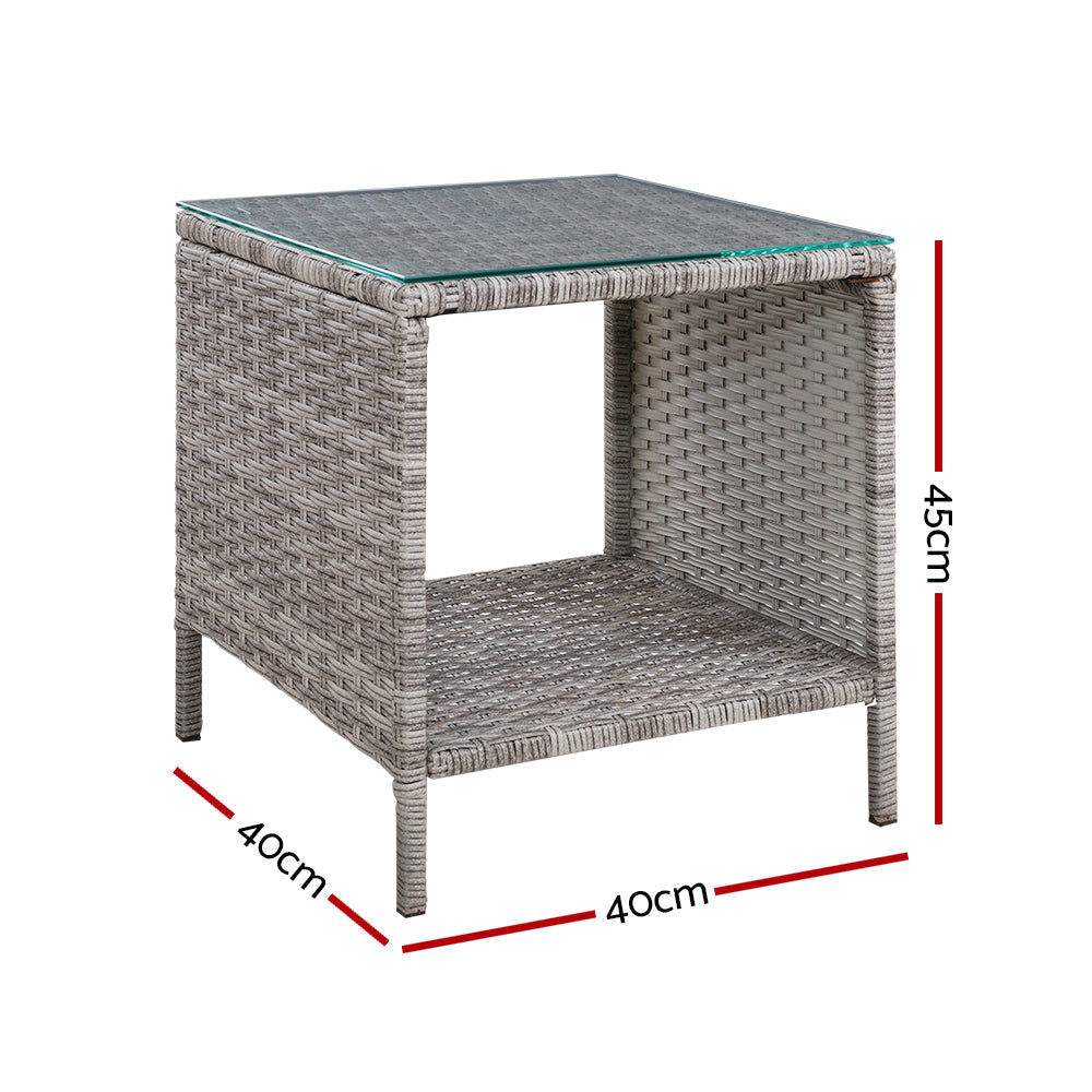 Coffee Side Wicker Table Glass Top Rattan Outdoor Furniture Garden Furniture - Grey