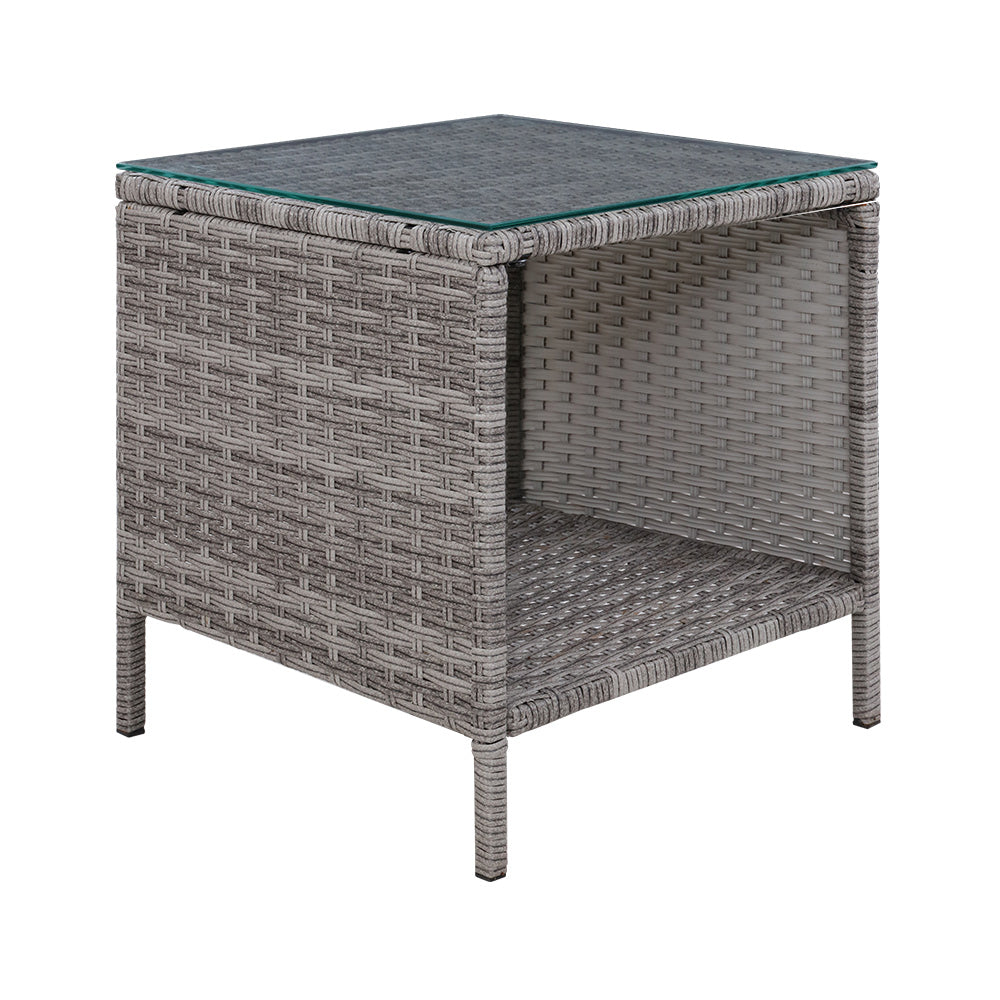 Coffee Side Wicker Table Glass Top Rattan Outdoor Furniture Garden Furniture - Grey