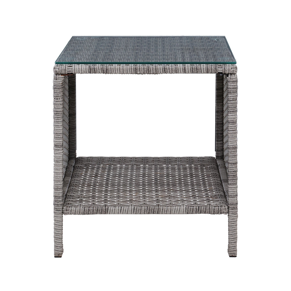 Coffee Side Wicker Table Glass Top Rattan Outdoor Furniture Garden Furniture - Grey