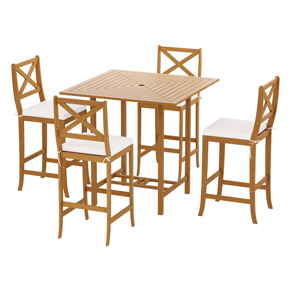 5 Piece Outdoor Bar Set Acacia Wood Bistro Patio Table & Stools