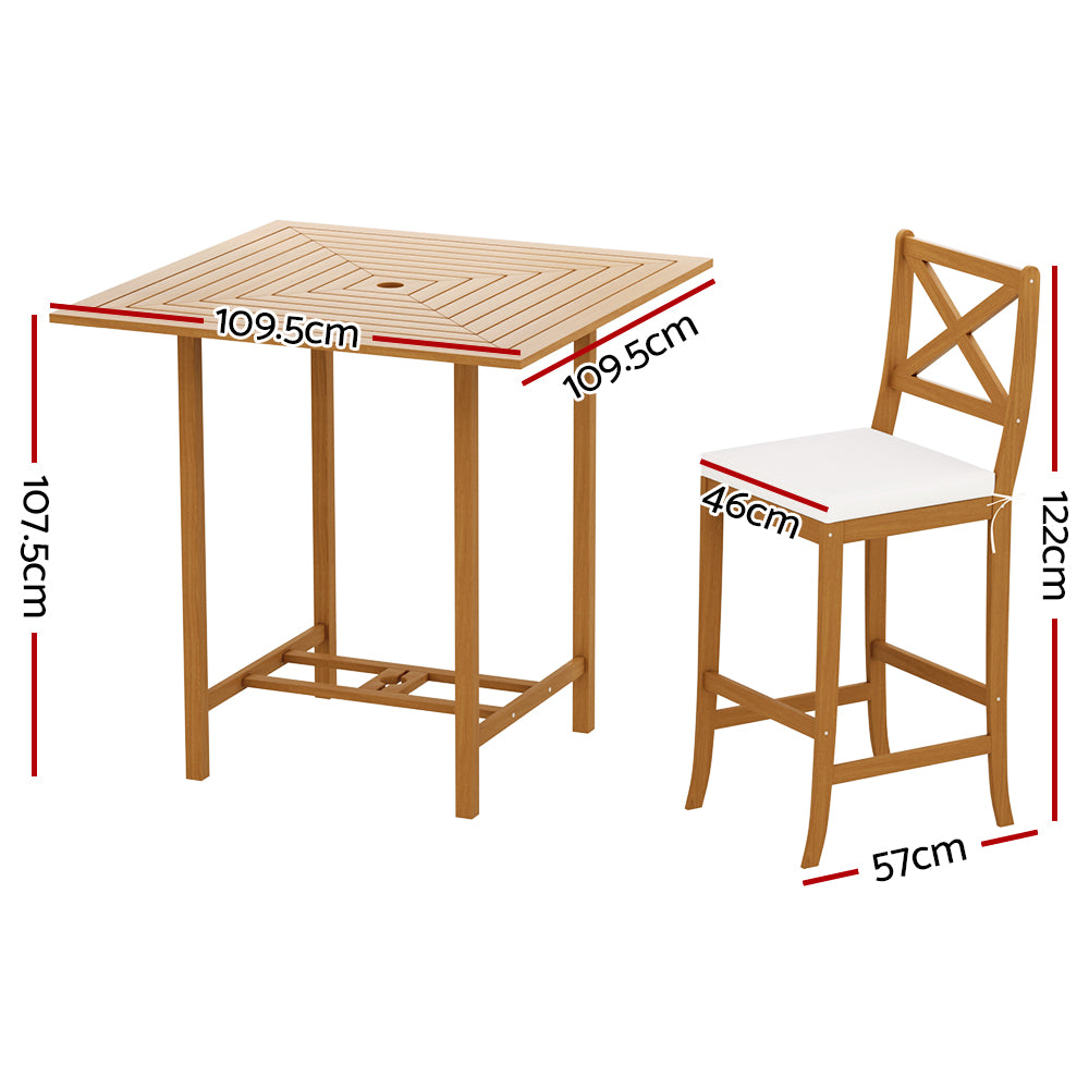 5 Piece Outdoor Bar Set Acacia Wood Bistro Patio Table & Stools