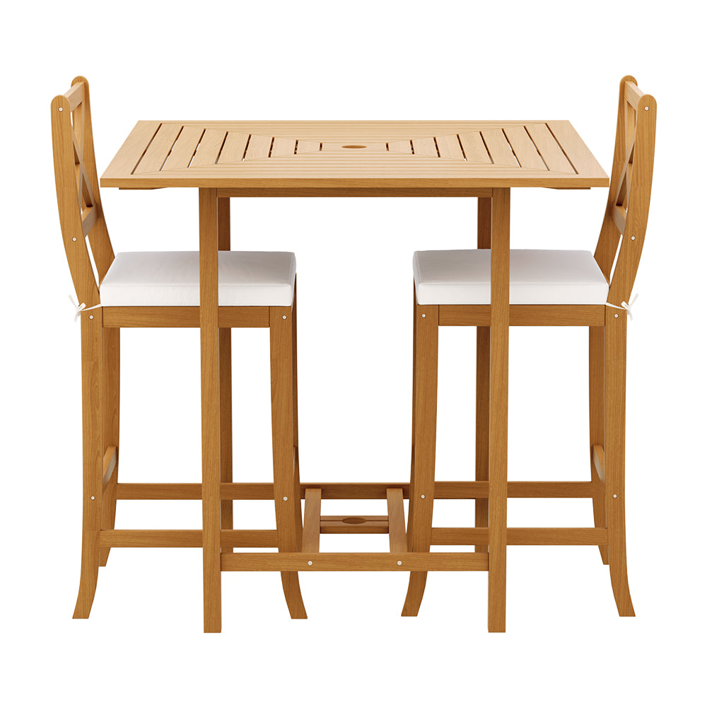 5 Piece Outdoor Bar Set Acacia Wood Bistro Patio Table & Stools