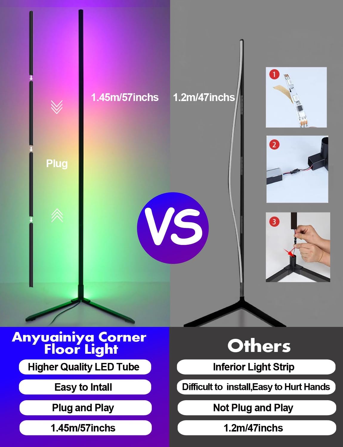 RGB LED Corner Modern Floor Lamp