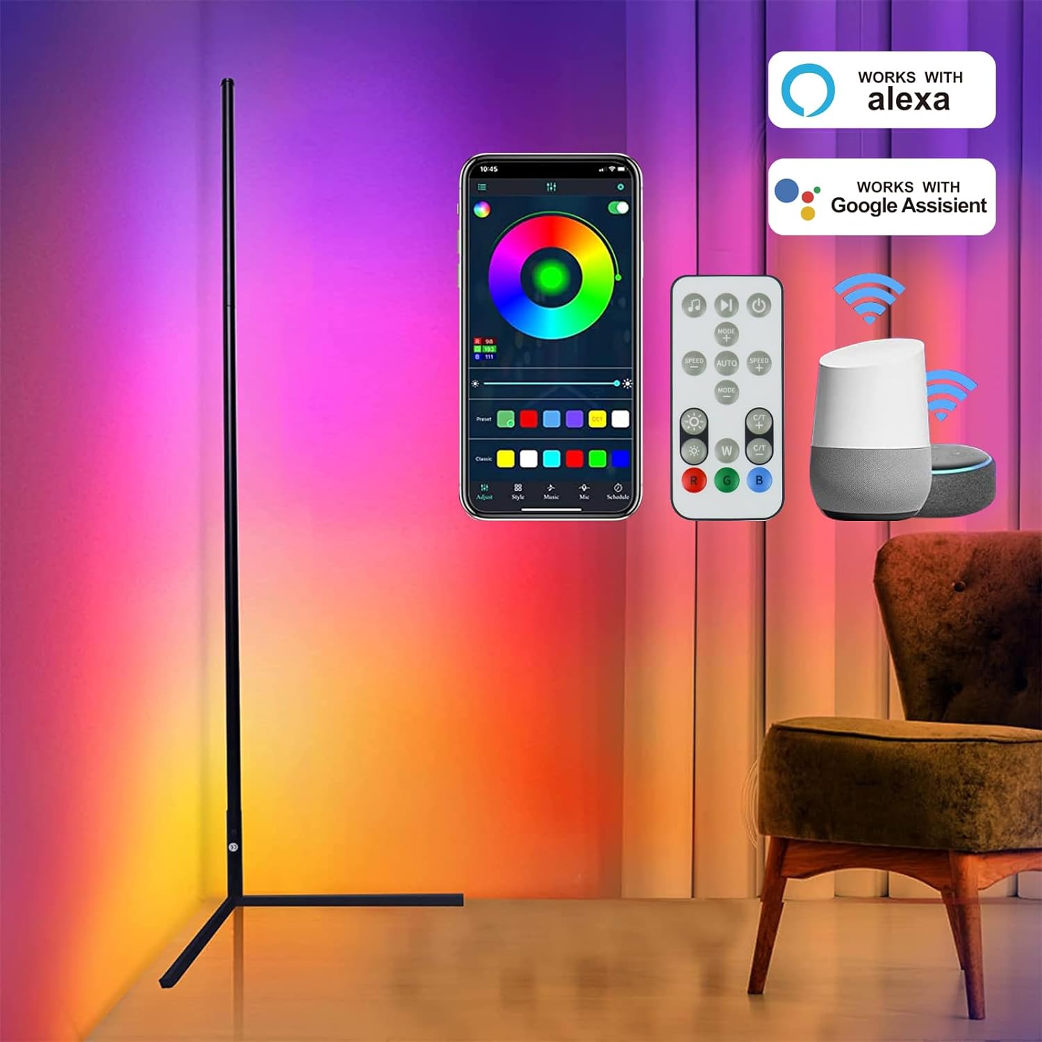 RGB LED Corner Modern Floor Lamp