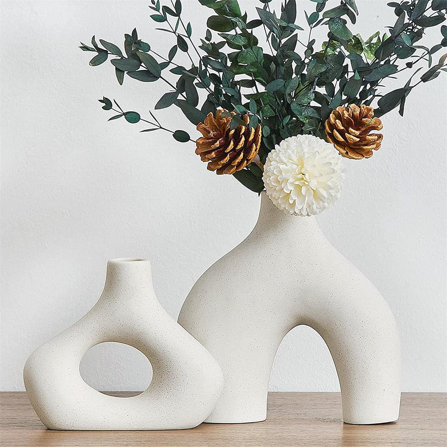 Set of 2 Ceramic Modern White Vases for Home Decor