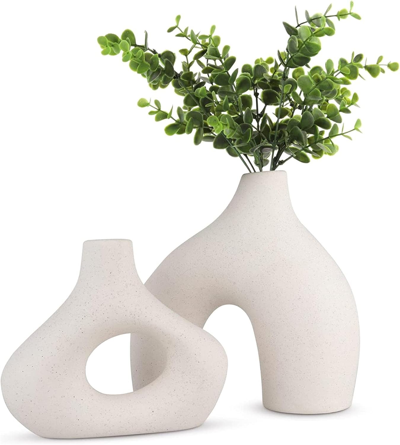 Set of 2 Ceramic Modern White Vases for Home Decor