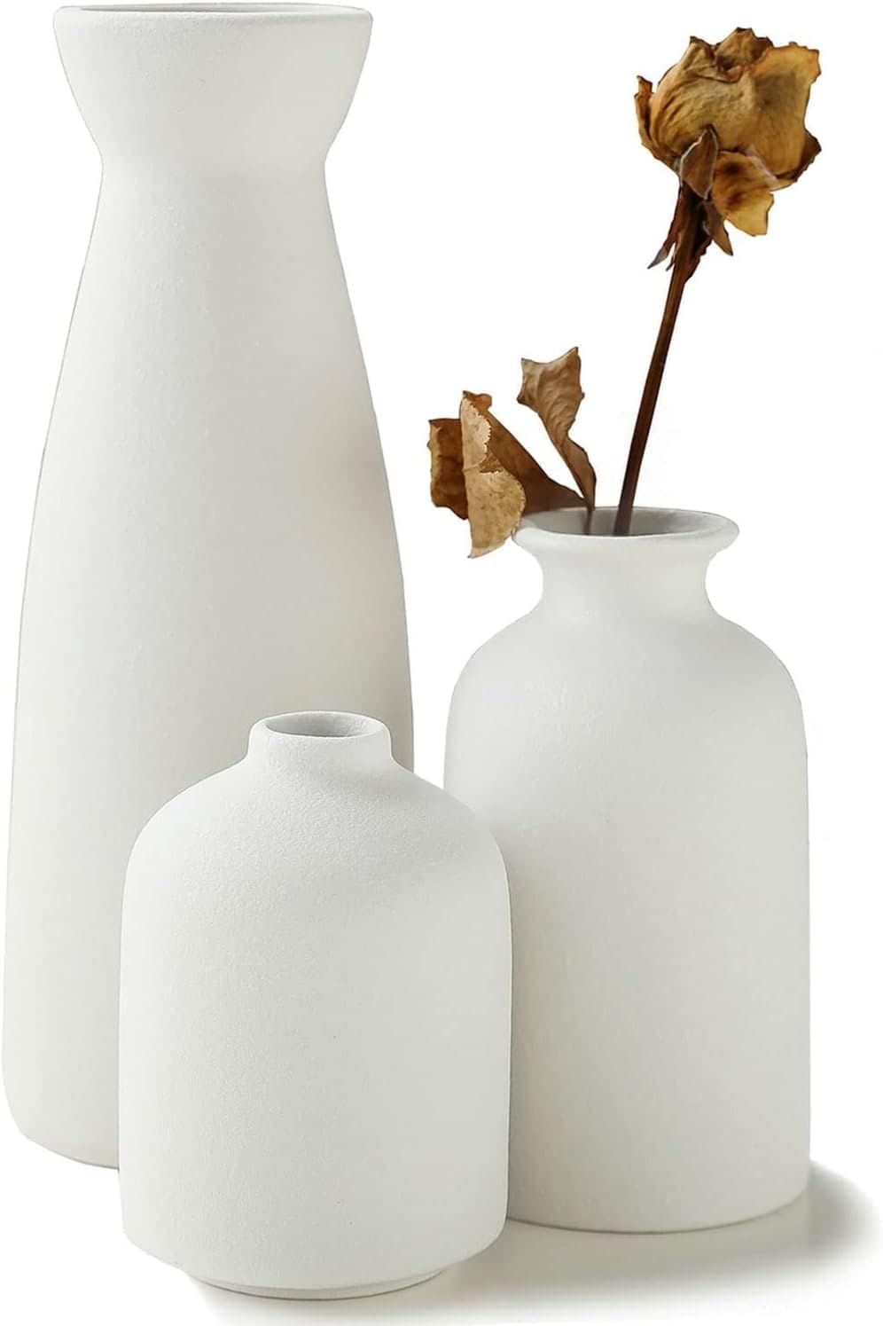 Set of 3 Ceramic Modern White Vases for Home Decor