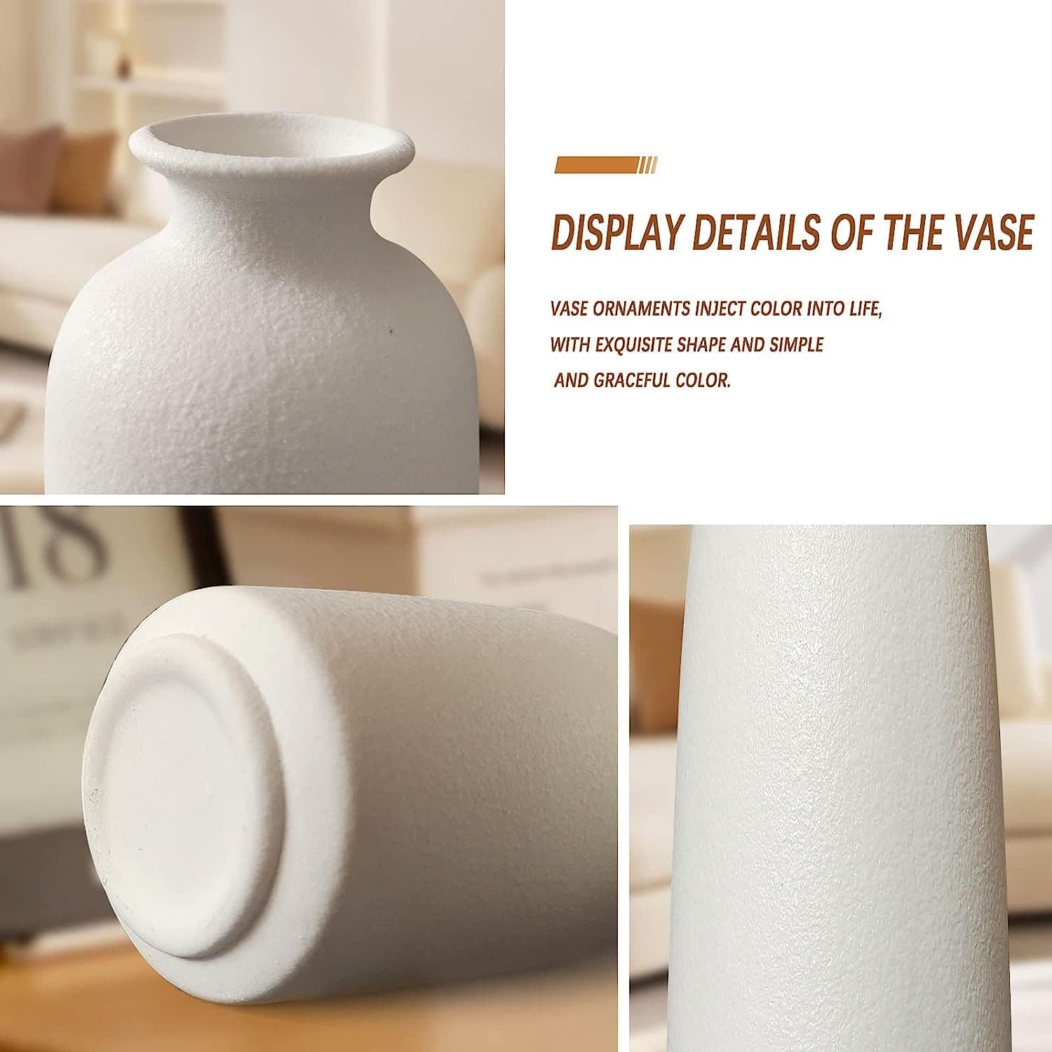 Set of 3 Ceramic Modern White Vases for Home Decor