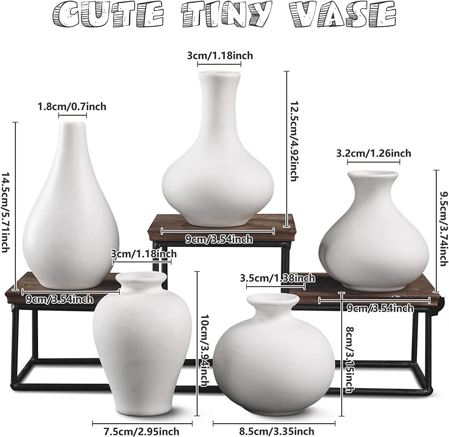 Set of 5 Ceramic White Vases for Home Decor