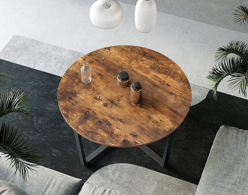 Round Coffee Table Rustic Brown and Black