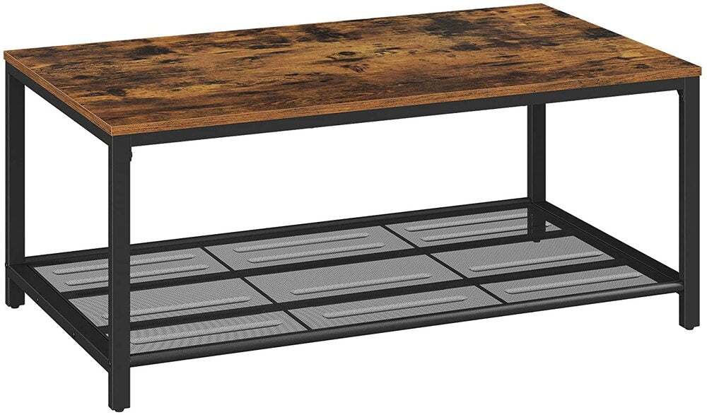 Coffee Table Living Room Table with Dense Mesh Shelf Stable Industrial Design - Rustic Brown