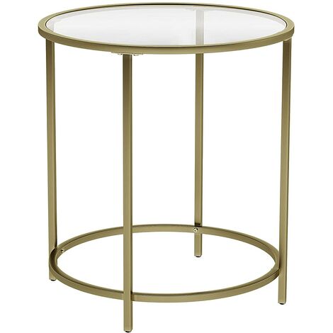 Round Side Table Tempered Glass with Metal Frame Small Coffee Table - Gold