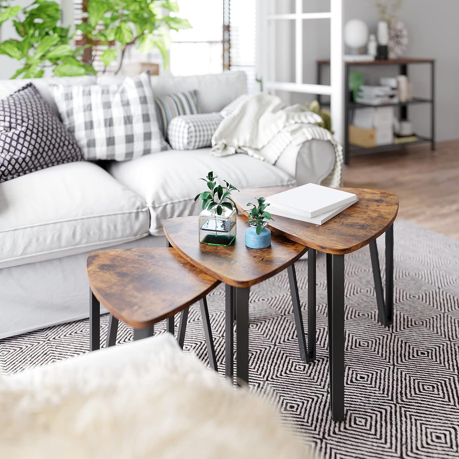 Industrial Nesting Coffee Tables - Rustic Brown and Black