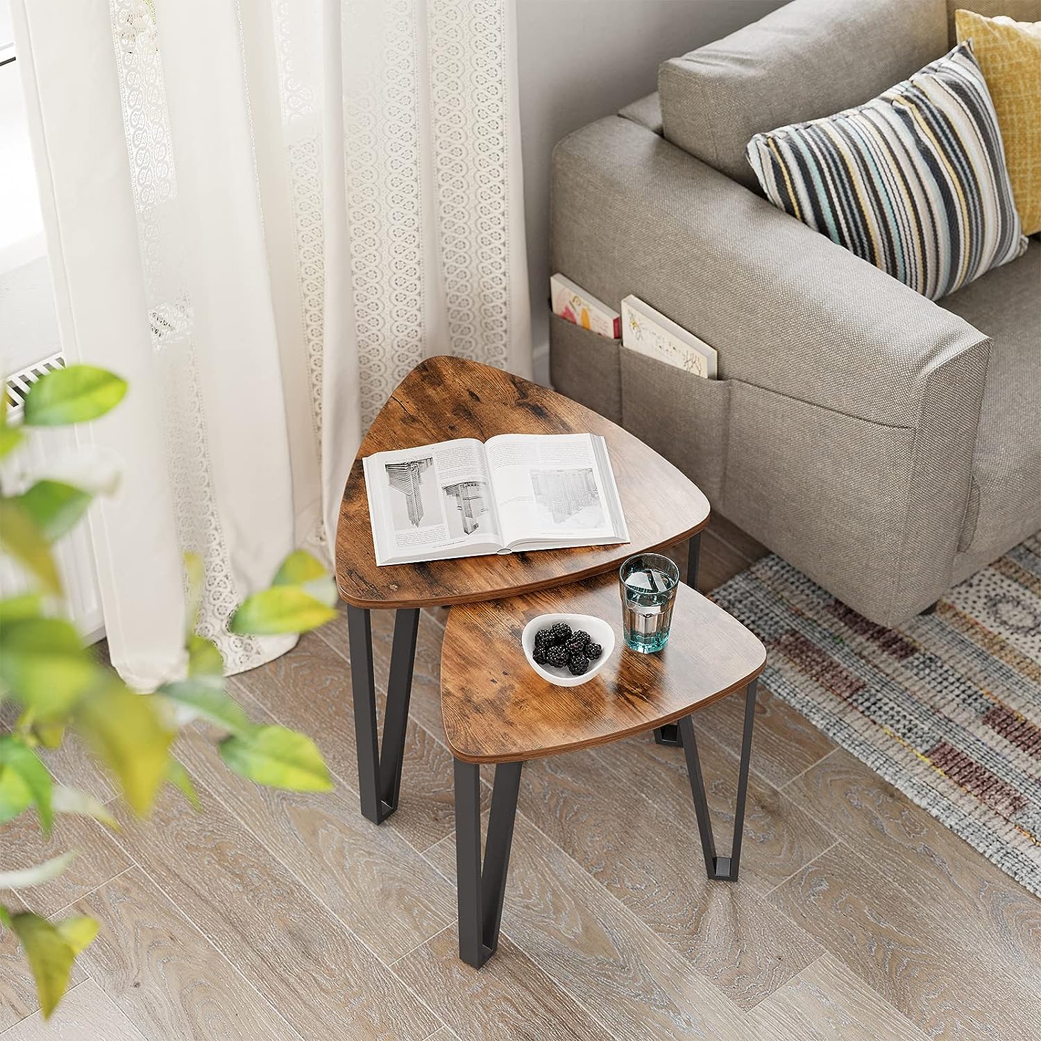 Industrial Nesting Coffee Tables - Rustic Brown and Black