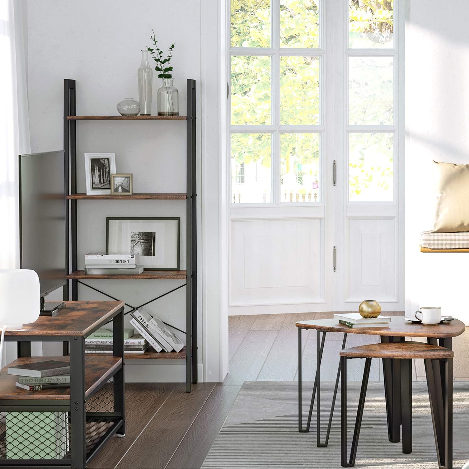 Industrial Nesting Coffee Tables - Rustic Brown and Black