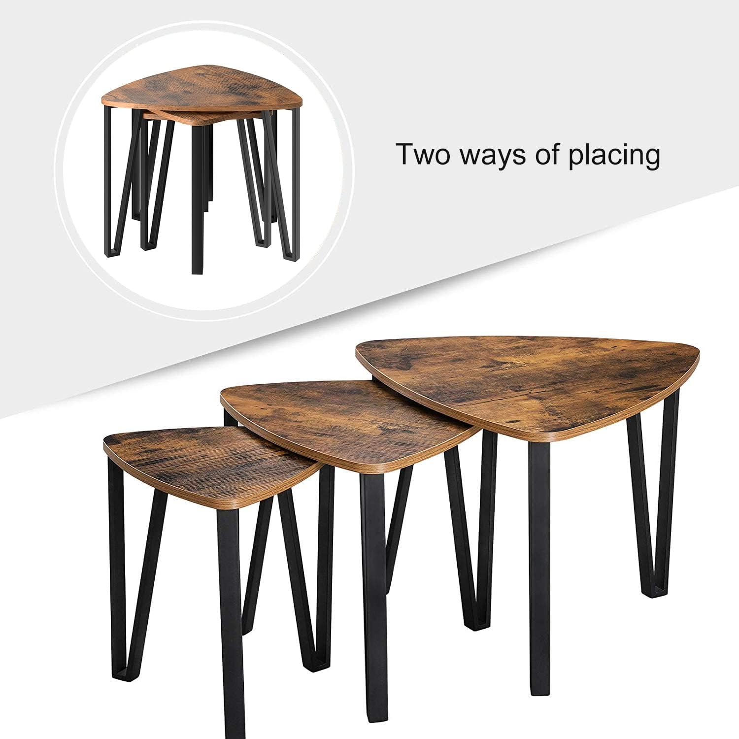 Industrial Nesting Coffee Tables - Rustic Brown and Black