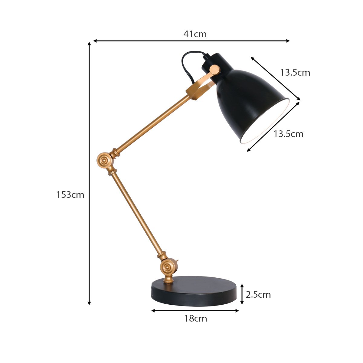 Adjustable Metal Table Desk Lamp - Black And Gold