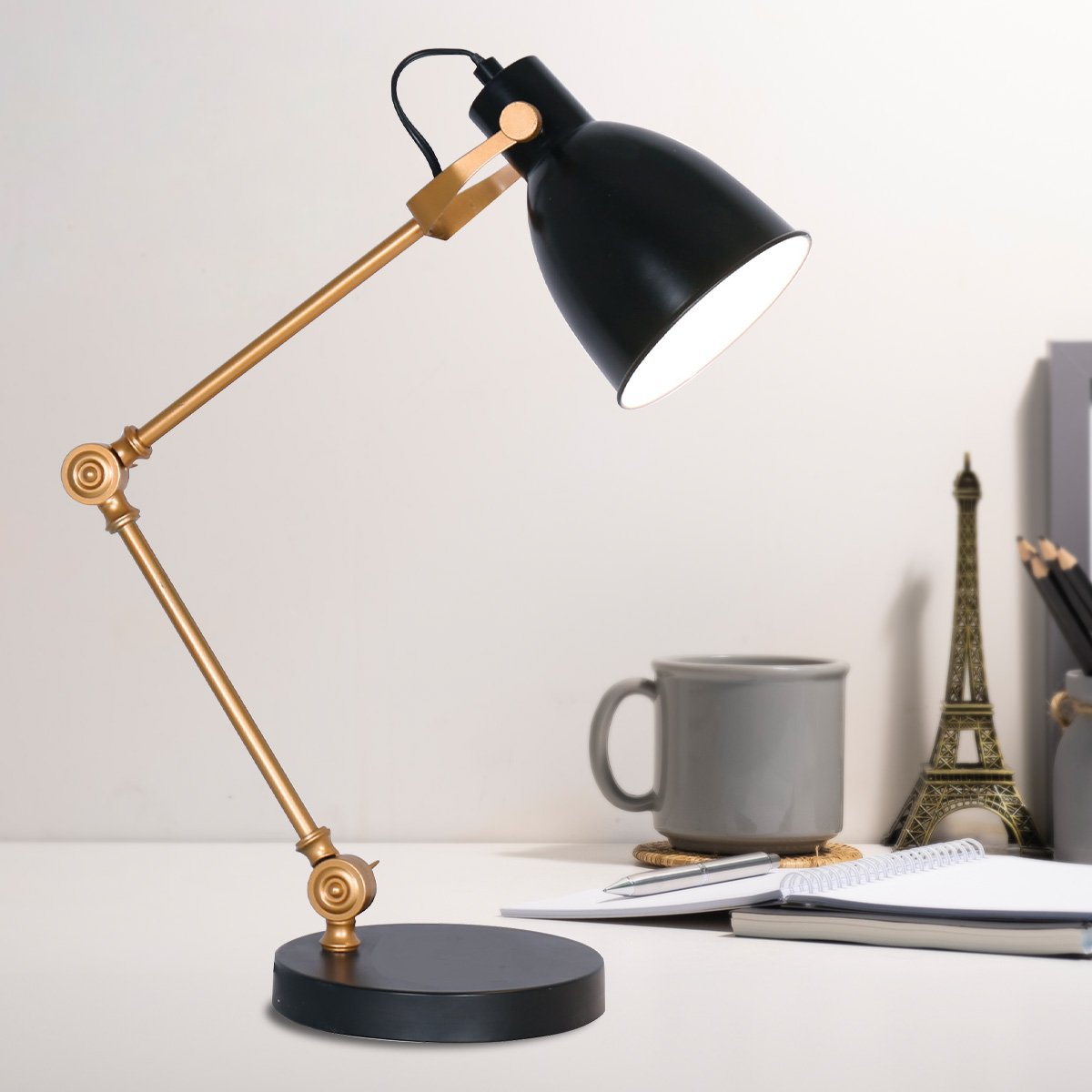 Adjustable Metal Table Desk Lamp - Black And Gold