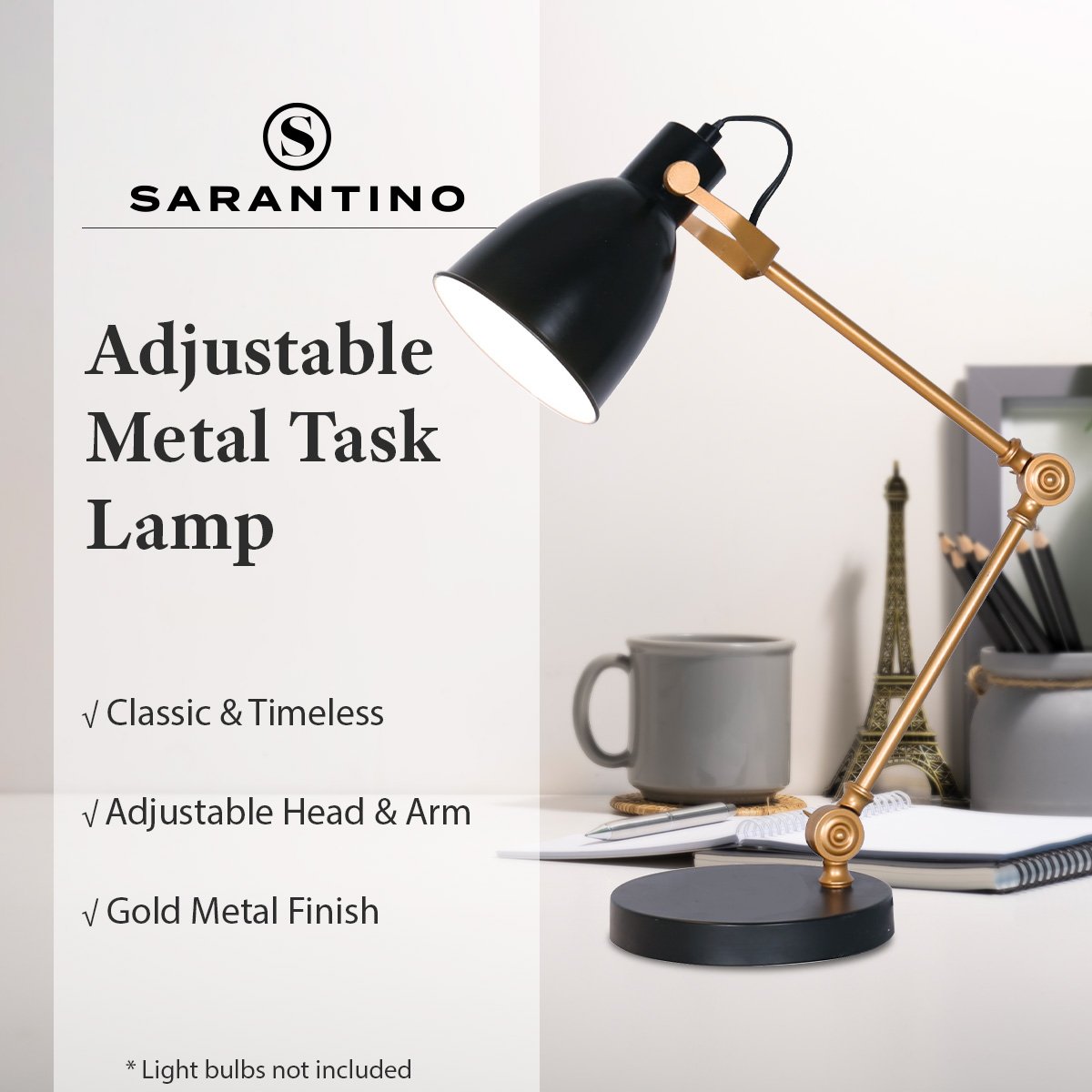 Adjustable Metal Table Desk Lamp - Black And Gold