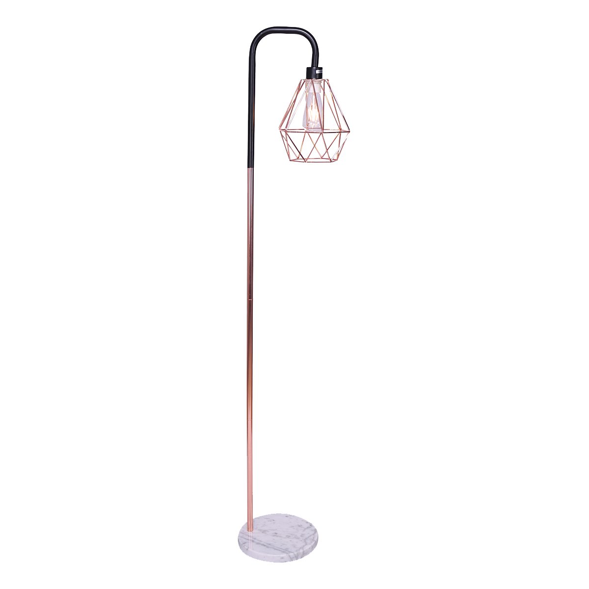 Rose Gold Floor Lamp with Geometric Shade and Marble Base